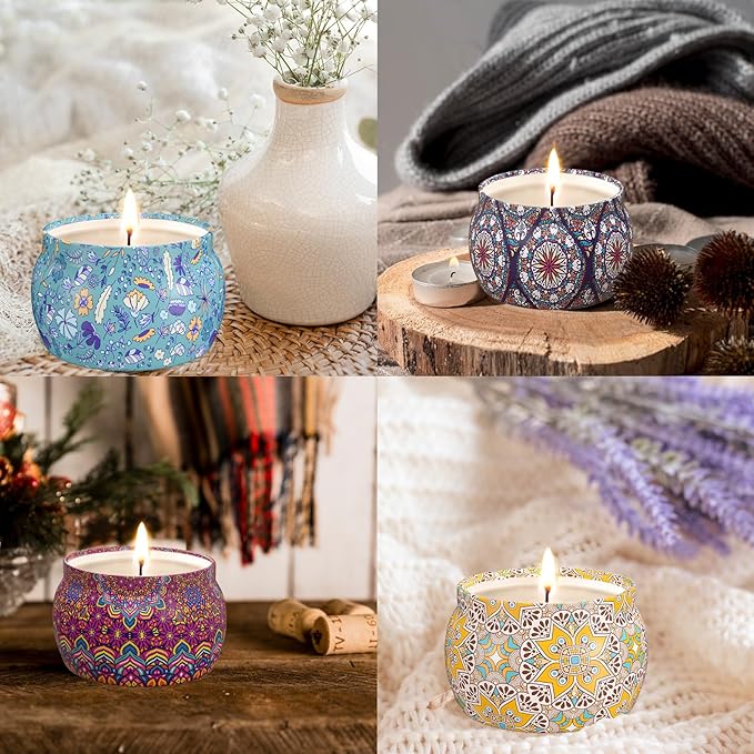 TranquilBliss Scented Candle Set, 4 Pack Soy Wax Candles, 120H Burn Time, Ideal Gifts for Women, Birthday Presents