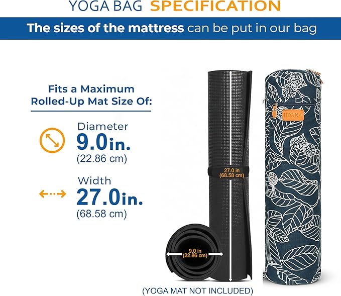 UDANA Yoga Mat Bag – Heavy Duty Canvas Carrier with 3 Pockets & Full Zip – Available in 3 Sizes (16L, 18L, 34L) - Multiple Colors