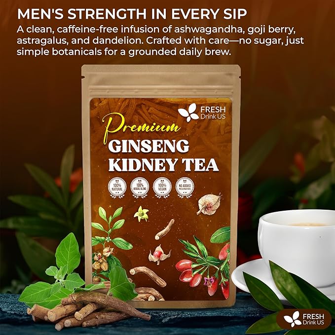 FreshDrinkUS, Ginseng 6 Treasures Kidney Tea, 30 Packs Of Super Kidney Cleanse Detox Tea For Men & Women, 100% Natural Roots & Berries | Caffeine-Free | Adaptogenic Blend for Energy, Wellness & Vitality Support