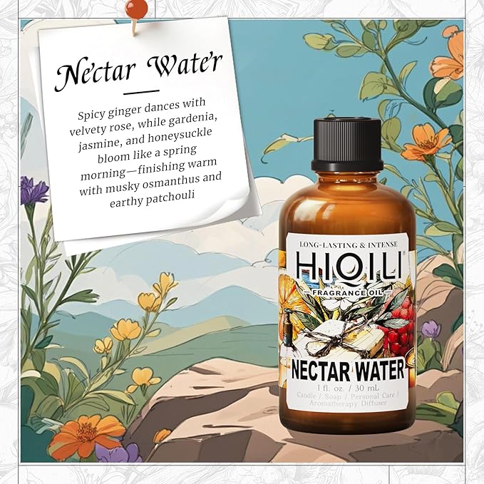 HIQILI Nectar Water Fragrance Oil for Diffuser, Jasmine & Osmanthus Scents, Candle, Soap, Perfume Making, White Floral Long Lasting Aroma - 1 Fl Oz