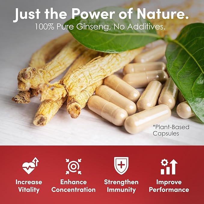 Korean Red Ginseng (6-Year Root) (Enhanced Ginsenoside) 120 Vegan Capsules