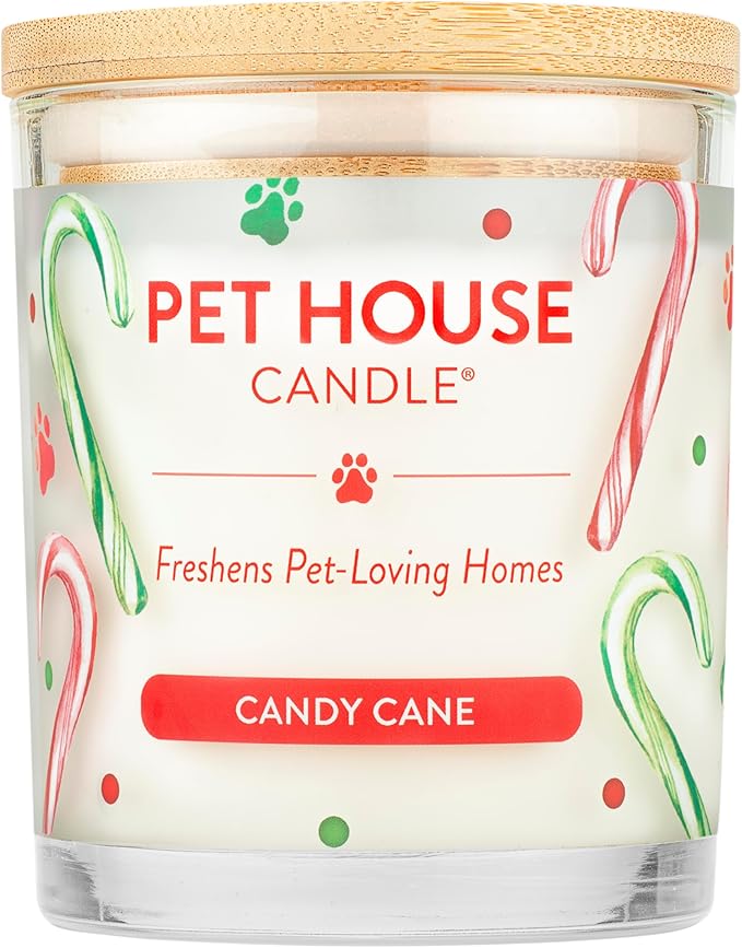 One Fur All Pet Candle 9 OZ Plant-Based Air Freshening Candle, Clean Burning and Long Lasting with a 60 Hour Burn Time - Candy Cane