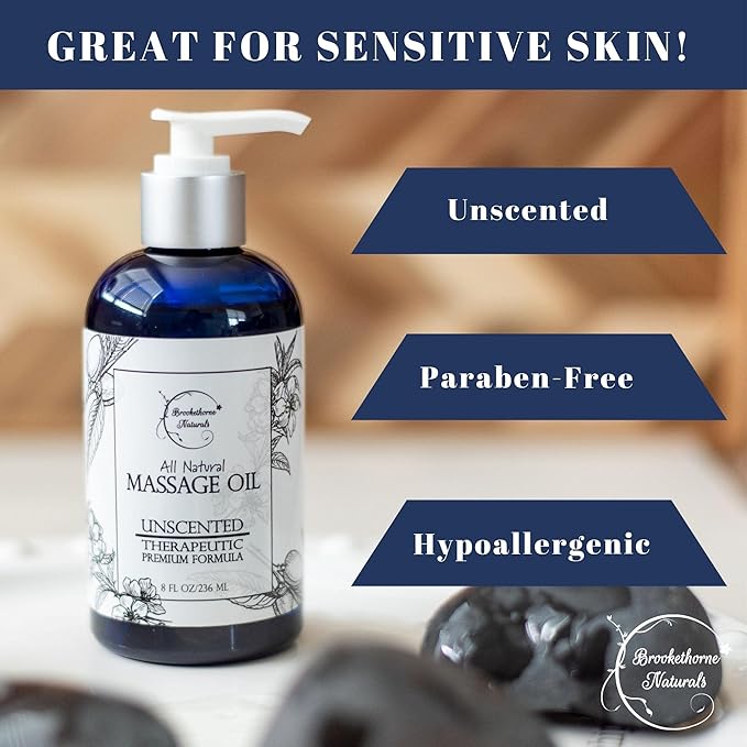 Unscented Massage Oil for Massage Therapy – 100% Natural Body Oil with Sweet Almond, Grapeseed & Jojoba for Premium Glide – Pure Carrier Blend for Aromatherapy – Brookethorne Naturals