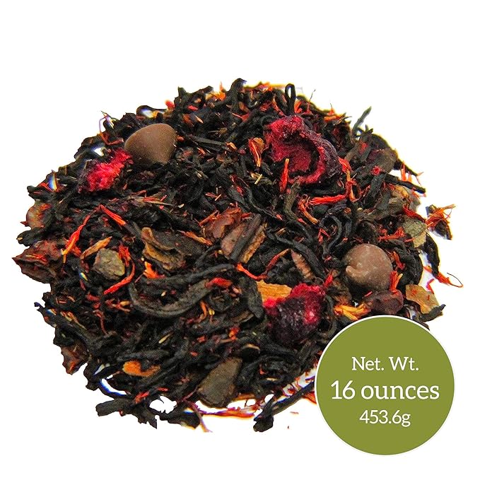 Nelson's Tea Dark Chocolate Cherry - Rich blend of Pu-erh Black Tea, Chocolate Chips, Wild Cherry Bark, Dried Cherries Herbal Loose Leaf Tea - 16oz