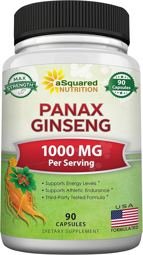 aSquared Nutrition Natural Korean Panax Ginseng (1000mg Max Strength)-90 Capsules Root Extract Complex (Red & White), High Dosage Ginsenosides in Seeds, Asian Powder Supplement,Tablet Pills for Energy
