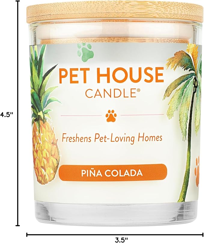 Pet House Candles, Long Lasting, Air Freshening, Scented Candles for Pet Odor, 60 Hour Burn Time - Pina Colada, 9 oz