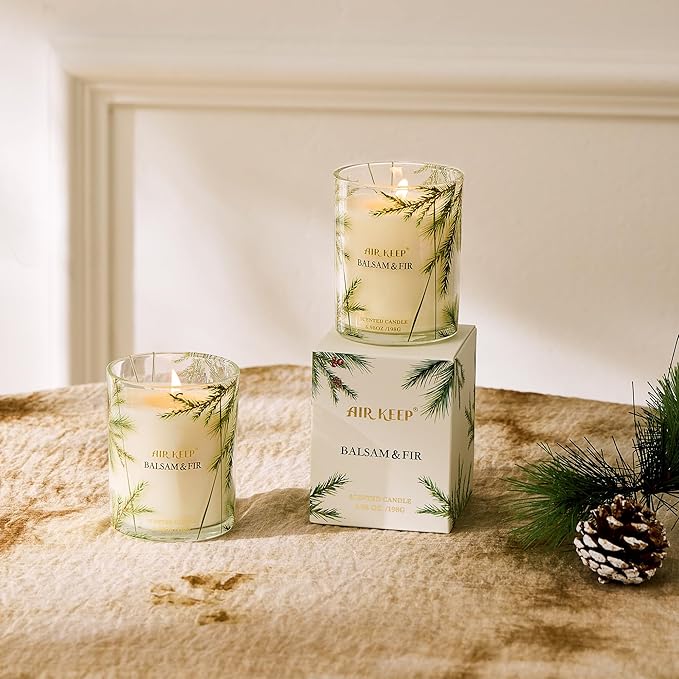 Airkeep Candle Balsam & Fir Scented Candle,Classic 6.98 oz Jar Single Wick,About 44 Hours of Burn Time, Ideal Holiday Gift,Fall Fragrance