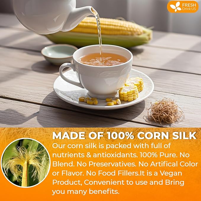 FreshDrinkUS, Dried Corn Silk 20oz | Premium Whole Corn Silk for Tea & Herbal Infusions | Naturally Air-Dried, Non-GMO, Caffeine-Free | Perfect for Daily Herbal Tea, DIY Blends & Natural Brewing