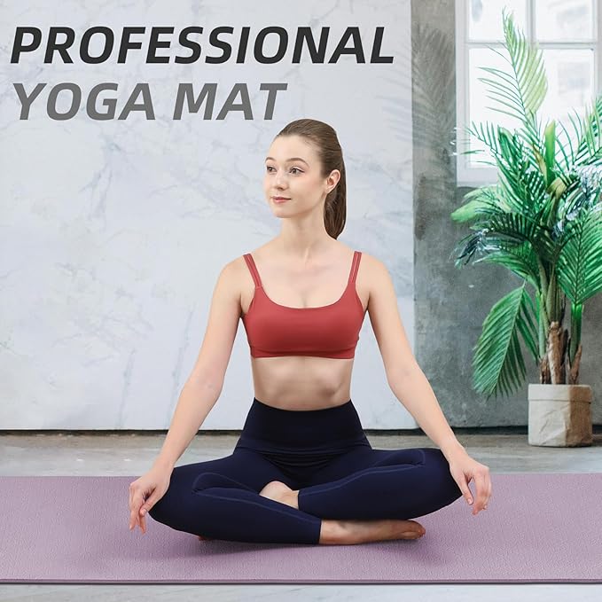 Yoga Mat Extra thick 8mm Exercise mat, Soft Lightweight TPE Fitness Mat with strap, High Elasticity, Anti-fatigue,non-slip mat for Women, Yoga, Camping, Travel, Gym & Outdoor | 72"L x 0.32"Th