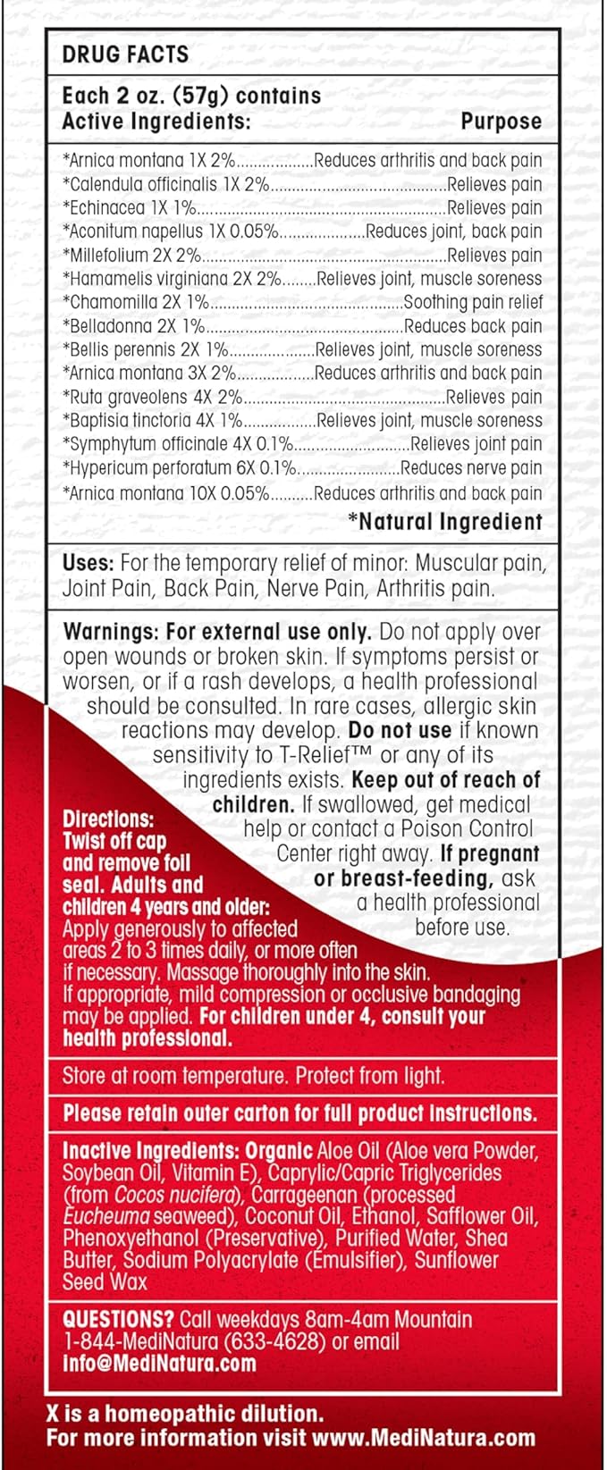 MediNatura T-Relief Extra Strength Discomfort Relief-Naturally-Soothing Cream That Supports Sore Joints-Stiffness & Body Ache Aid-Homeopathic Herbal Rub-Fast-Absorbing & Non-Sticky Lotion - 2 oz