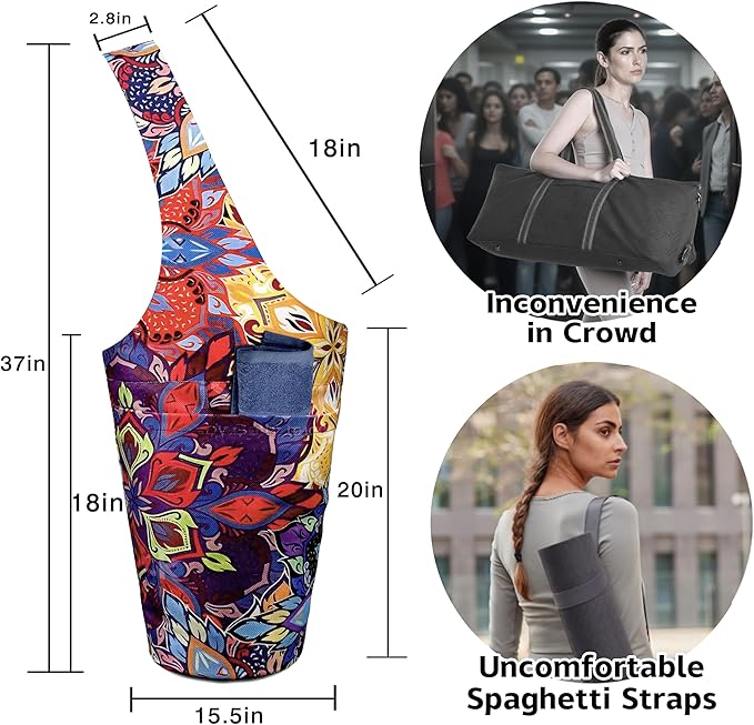 saniwu Yoga Mat Bag Carrier for Women with Side Large Pocket Durable Linen Workout Gym Travel Storage Pilates Mats