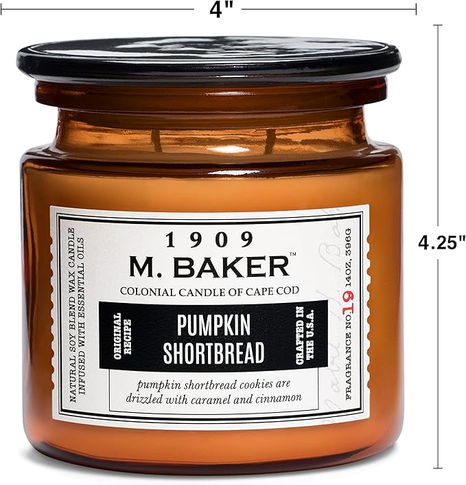 Colonial Candle Pumpkin Shortbread Scented Jar Candle | 2-Wick Natural Soy Blend Wax Candle for Home | Relaxing Aromatherapy Candle Infused with Essential Oils | M. Baker Apothecary Glass Jar Candle