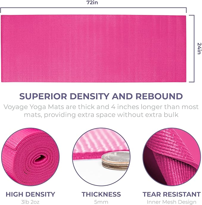 Sunshine Yoga Voyage Yoga Mat, 6 Pack, 72" x 24" Professional Studio and Gym Bulk Yoga Mats, 5mm Thick, Durable, Anti-Tear, Non Slip Fitness and Exercise Mats