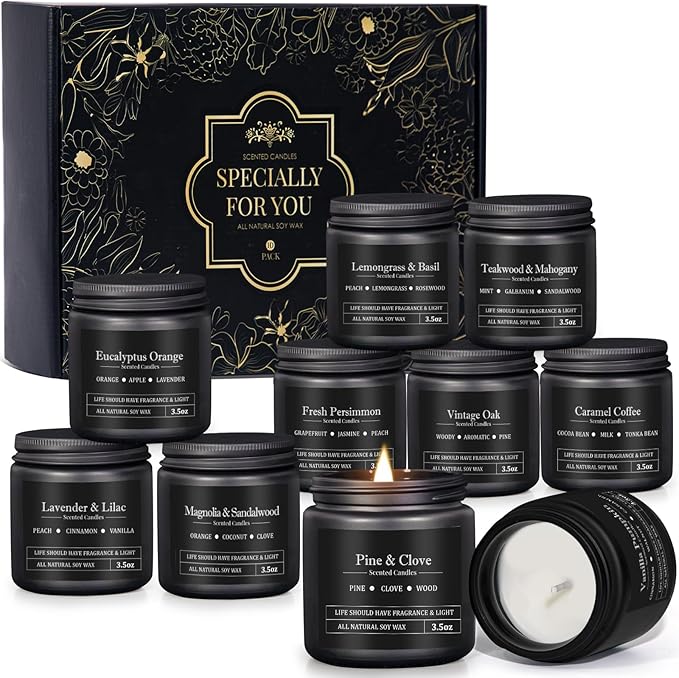 10 Pack Scented Candles for Men, Soy Wax Masculine Candle Gift Set, Aromatherapy Candles for Home, Gifts for Him, Boyfriend, Christmas