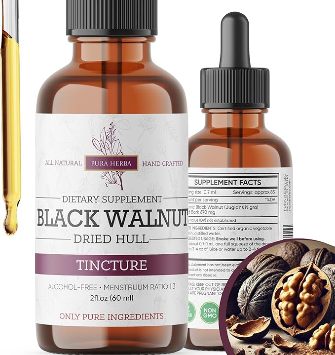 Black Walnut Hull Tincture – Natural Detox & Digestive Cleanse – Organic Black Walnut Extract Drops – Alcohol-Free, Sugar-Free, Vegan Herbal Supplement for Gut & Immune Support