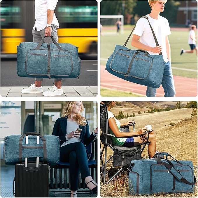 Vomgomfom 65L/85L/115L Foldable Travel Duffle Bag, Lightweight Checked Luggage with Shoe Compartment, Water-Resistant Weekender Overnight Bag for Men & Women