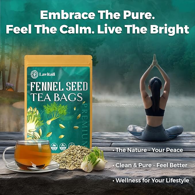 Lavitali, Fennel Tea Bags | 60 bags, 100% Pure Herbal Tea | Caffeine-Free, Natural Essential Oil, Eco-Friendly Filter Bag | Daily Natural Botanical, Hot or Iced Herbal Infusion