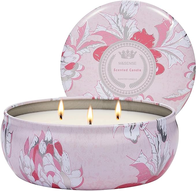 M&SENSE Fruity Rainbow Scented Candles Large 3 Wick Soy Tin Candle, Over 40 Hour Burning Time, 100% Natural Vegan Wax Relaxing Aromatherapy Aesthetic Candle Gift for Women Men