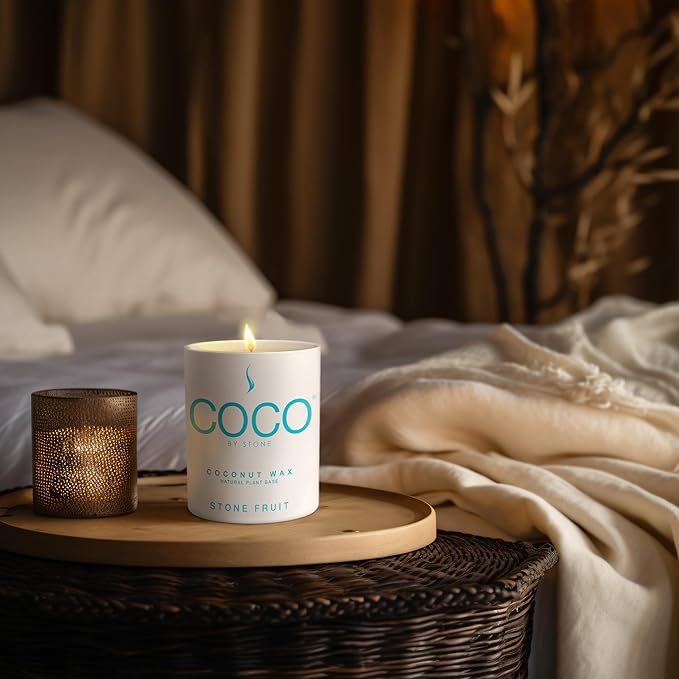 COCO by Stone 6.5oz Candle, Coconut Apricot Wax Candle for Home (Stone Fruit) Home Fragrance Products, 1 Wick, Enhance Indoor Aroma, Vegan & Cruelty-Free, Clean Burning and Hand Poured