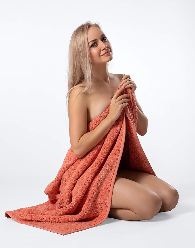 BAGNO MILANO Turkish Bath Towels, Soft Plush Jacquard Luxury Bath Towels, Quick Dry Towel Set (Coral Red, 4 Pcs Hand Towel Set)