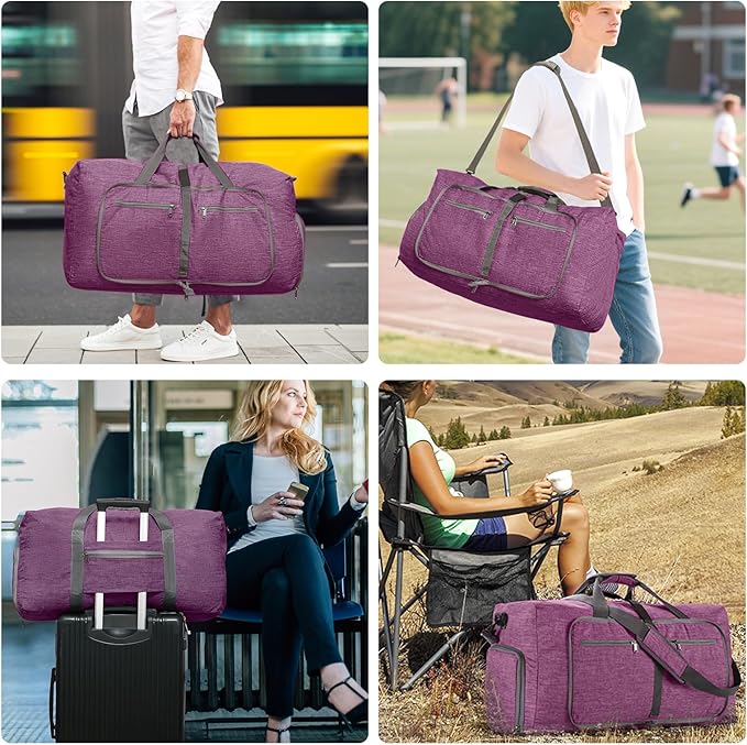 Vomgomfom 65L/85L/115L Foldable Travel Duffle Bag, Lightweight Checked Luggage with Shoe Compartment, Water-Resistant Weekender Overnight Bag for Men & Women