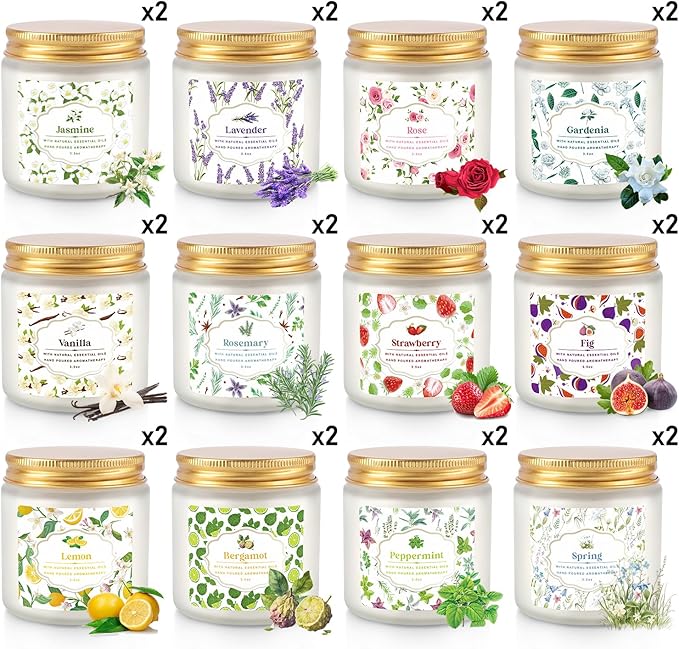 24-Pack White Frosted Scented Candles Set - 3.5oz Assorted Floral & Fruit Fragrances,Odor Eliminating,for Home Decor, Gifting & Relaxation.