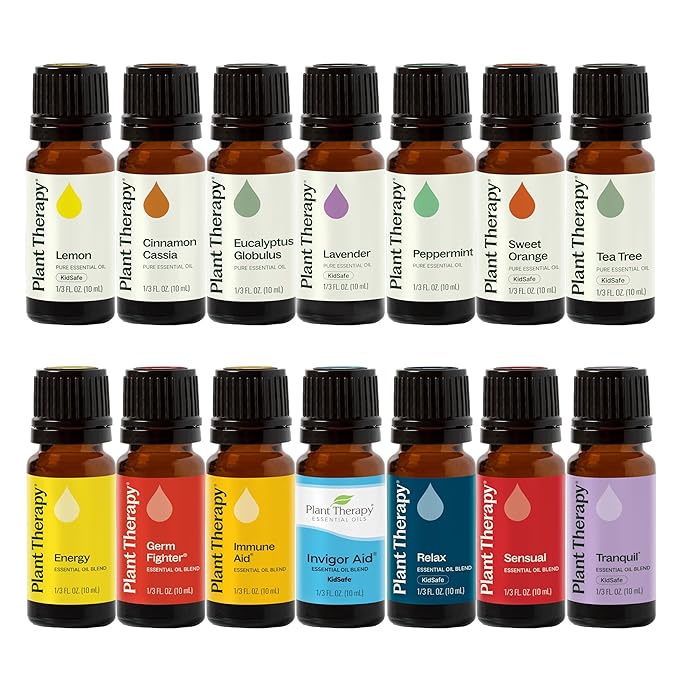 Plant Therapy 7 & 7 Essential Oils Set, 7 Most Popular Single Essential Oils Plus 7 Favorite Blends, Each 10 mL (1/3 oz), 100% Pure, Undiluted, Great for DIYs, Skincare and Essential Oil Diffusers