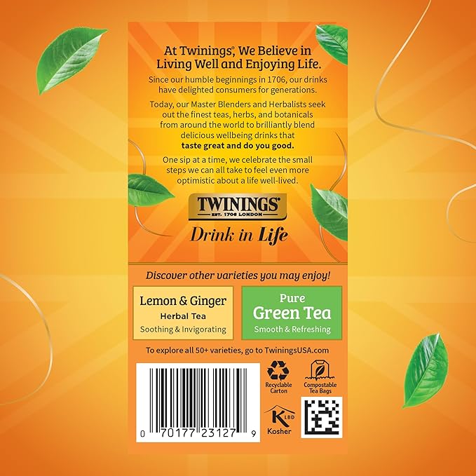 Twinings Honeybush, Mandarin, & Orange Herbal Tea Individually Wrapped Bags, 20 Count (Pack of 6), Naturally Caffeine-Free, Enjoy Hot or Iced, 120 Teabags