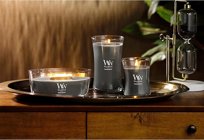 WoodWick Evening Bonfire Holiday Candle Gifts for Women and Men, 21.5 oz Large Hourglass Candle with Crackling Wick