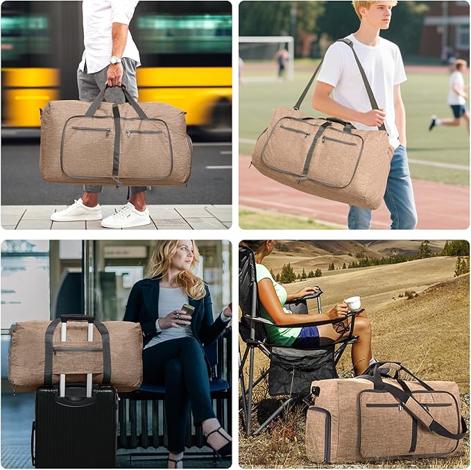 Vomgomfom 65L/85L/115L Foldable Travel Duffle Bag, Lightweight Checked Luggage with Shoe Compartment, Water-Resistant Weekender Overnight Bag for Men & Women