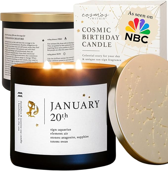 January 20th Personalized Zodiac Candle | Inspirational Astrology Reading and Daily Affirmation for Your Birthdate | Handmade Aquarius Candles | Astrology Birthday Gifts for Women