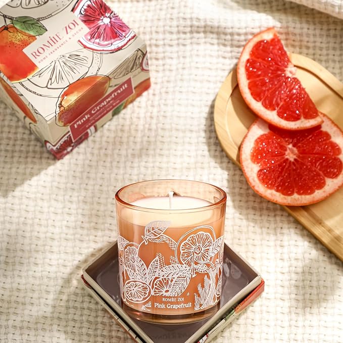 ROMIIE ZOI Scented Candle - Pink Grapefruit - 6oz Aromatherapy Soy Wax Jar Candle for Home, Gifts for Women - 170g