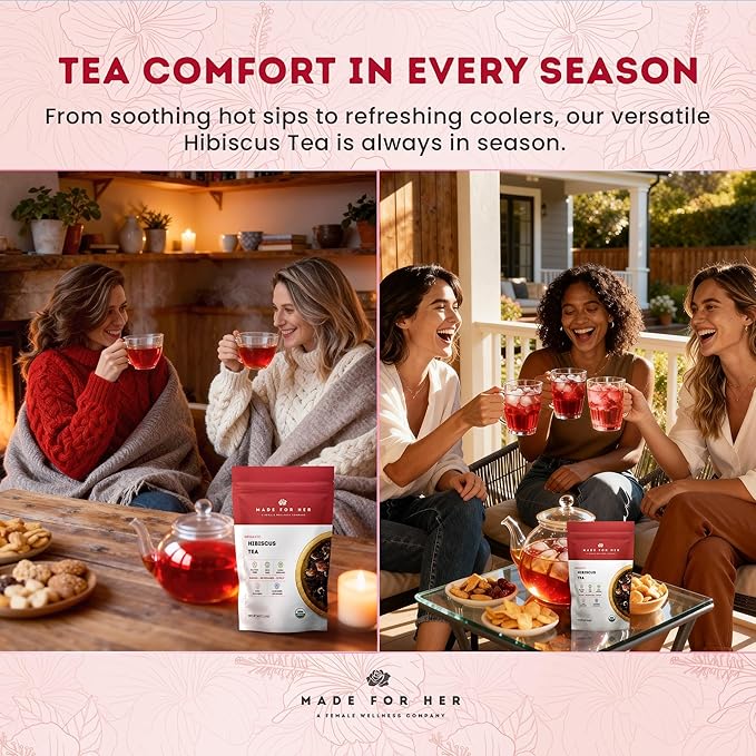 Organic Hibiscus Tea – Caffeine Free Herbal Loose Leaf Tea - Hibiscus Flowers, Rich in Antioxidants & Vitamin C, Tart & Refreshing Flavor, Best Served Hot or Iced Tea - 4oz