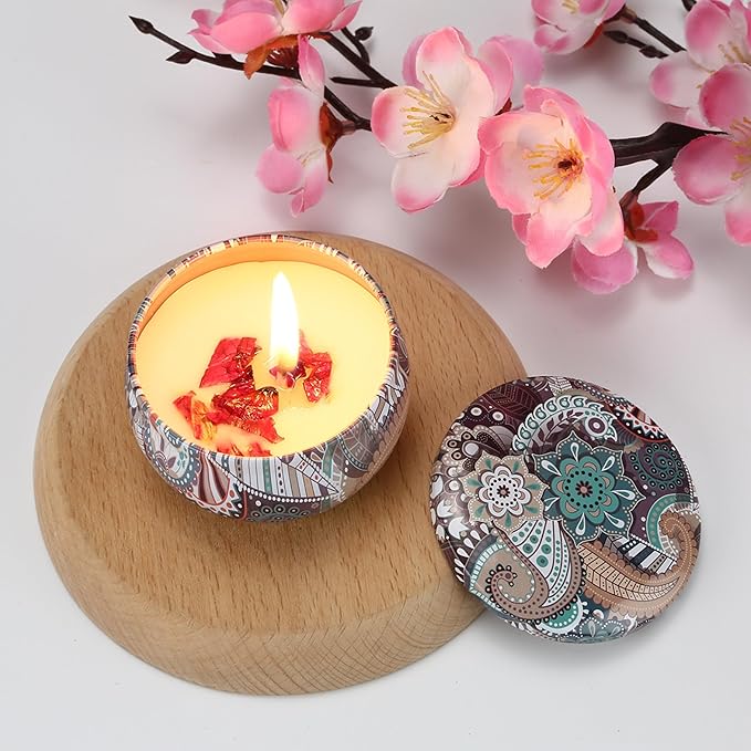 Aromatherapy Candle Gift Set – 4 Pack Soy Wax Candles, Lavender, Lemon, Vanilla & White Peach – Meditation Candle Set for Relaxation, Christmas Gifts, Home Décor & Travel，Gift Set Candles Women