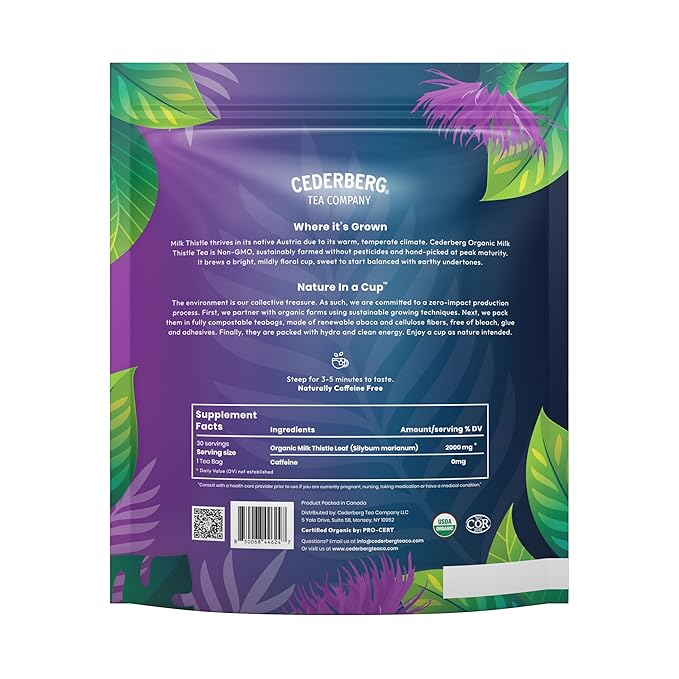 Cederberg Tea Company Organic Milk Thistle Tea — 30 Tea Bags | Organic Herbal Tea From Single Origin | Eco-Friendly Tea Bags | Non-GMO Caffeine Free Tea With Zero Sugar
