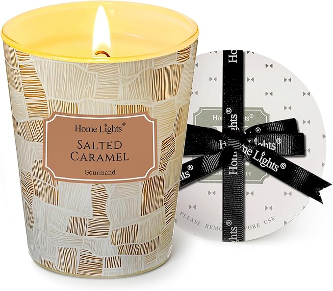 HomeLights Soy Wax Candles for Home Scented, 1-Wick Candles in Salted Caramel Scented, Rustic Modern Aromatherapy Candles Gift for Parties, Relaxing, 6.7oz