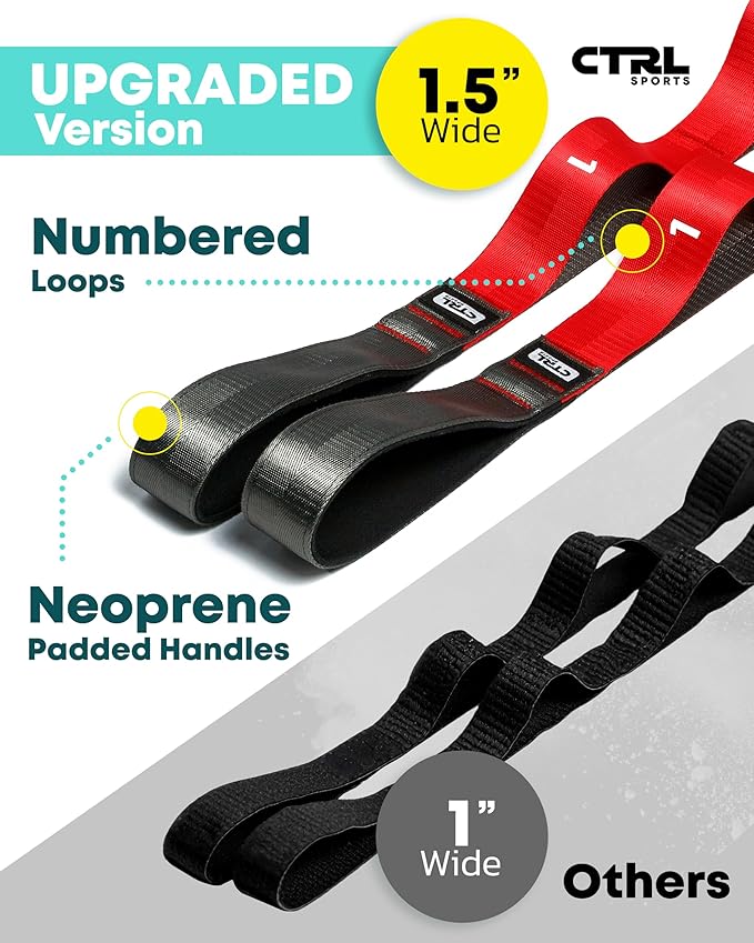 Stretching Strap with Loops - Non Elastic Stretch Band for Physical Therapy, Yoga Strap for Stretching Equipment, Stretch Bands for Exercise and Flexibility - Fascia, Hamstring & Leg Stretcher Belt