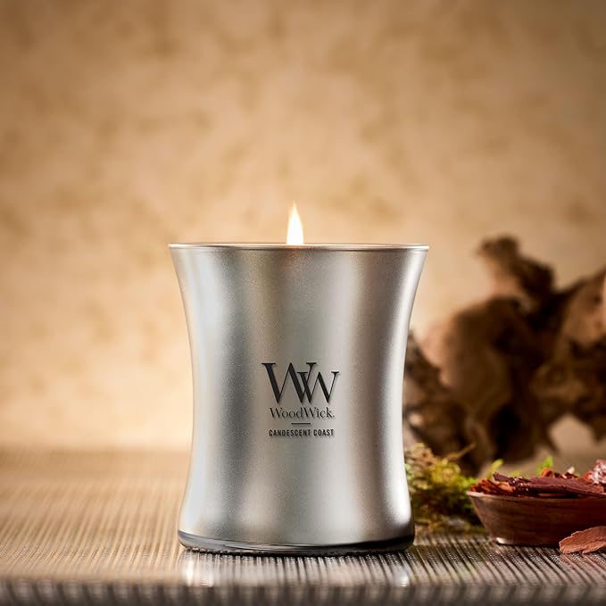 WoodWick Candescent Coast Holiday Candle Gifts for Women and Men, 9.7 oz Precious Metals Collection with Crackling Wick