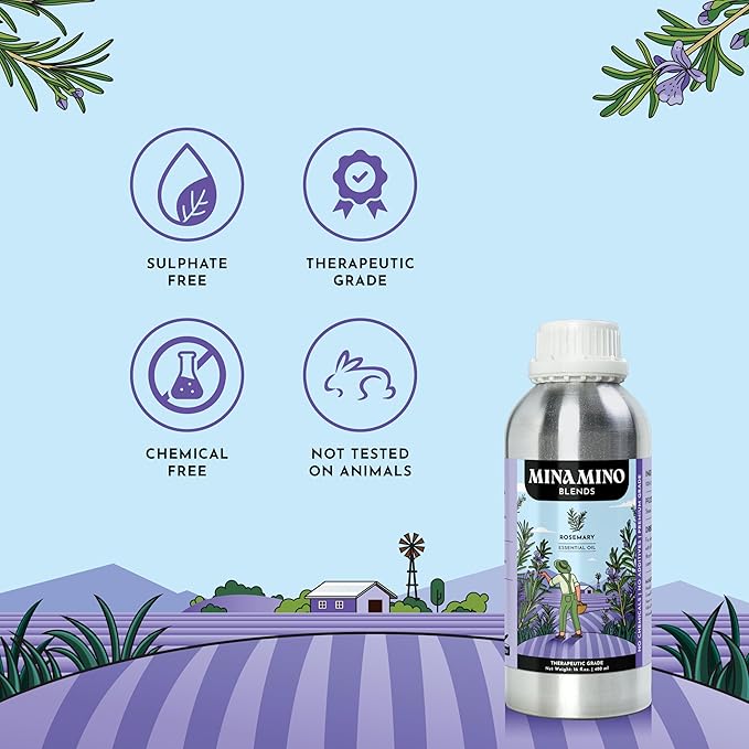 16 fl oz - Rosemary Essential Oil (100% Pure & Natural) Large Aluminum Bottle for Aromatherapy, Diffuser, Candle & Soap Making - Minamino Blends