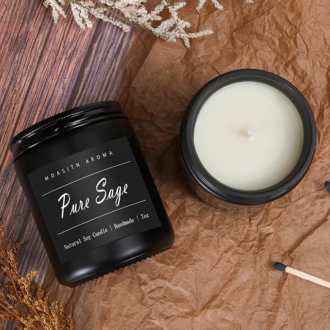 MOASITN Pure Sage Highly Scented Candle for Home|Organic Soy Candel| Handmade Long Lasting Aromatheraphy Jar Candles| Gift for Women,Men for Relaxing,Housewarming,Autumn|7oz
