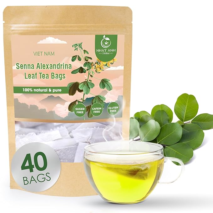 NHAT ANH FARM - Premium Senna Leaf Tea Bags, 40 Senna Leaf Tea Bags, 100% Natural Dried Senna Leaf, Naturally Sweet Herbal Tea, Sugar-Free, Caffeine-Free, No Additives.