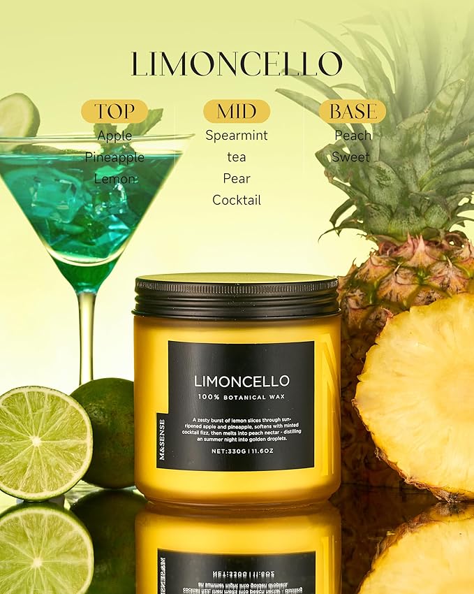 M&SENSE Limocello Scented Candle - 11.6oz Natural Soy Wax Non Toxic 70-Hour Slow Burning 2-Wick Lemon Highly Scent for Home Decor, Summer Candle for Yoga Spa & Meditation & Relaxing Gift