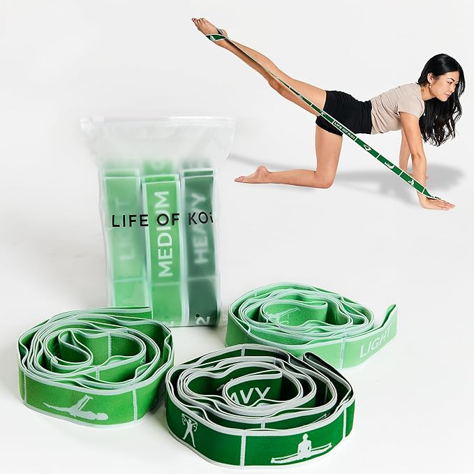 LIFE OF KOI Stretching Strap Set of 3, Stretch Straps with Loops for Yoga, Pilates, Dance, Physical Therapy, 3 Resistance Bands, Stretch Bands for Exercise, Flexibility, Yoga Straps for Stretching