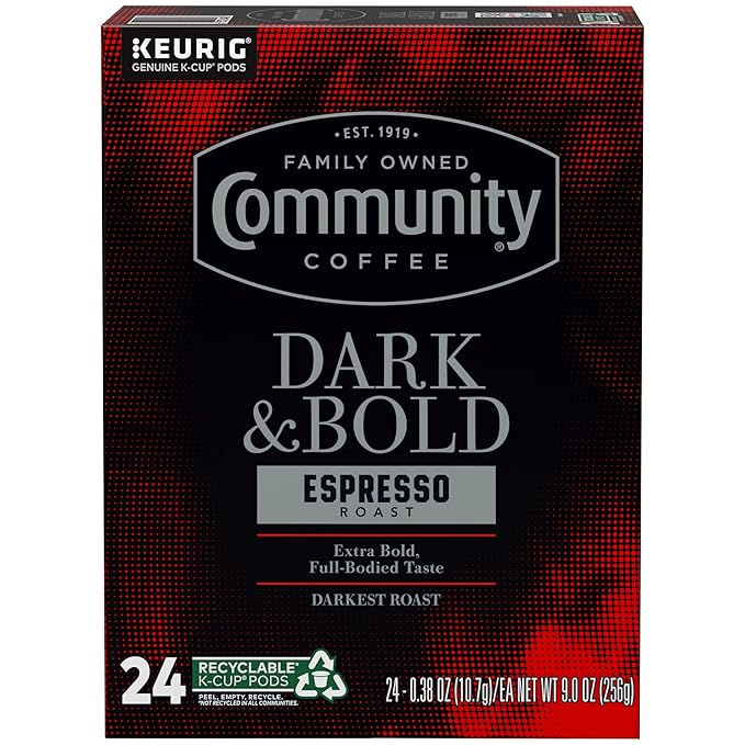 Community Coffee Dark & Bold Espresso Roast 24 Count Coffee Pods, Compatible with Keurig 2.0 K-Cup Brewers, 24 count (Pack of 2)