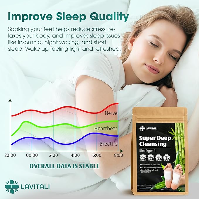 Lavitali, Bamboo Vinegar Foot Pads | 30 Pieces | Odor Control, Relaxation, Keep Warm for Soles | Breathable, Daily Natural Herbal Pads