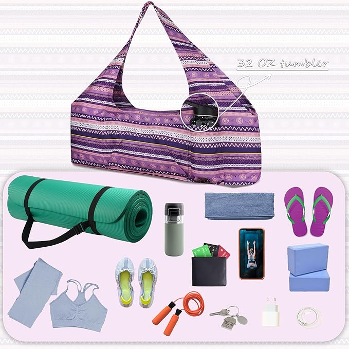 jswuffx Large Yoga Mat Bag Yoga Bags and Carriers Fits All You Stuff Yoga Tote Bag with Yoga Mat Strap, Elastic Pockets and Zipper Pockets