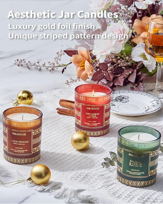M&SENSE Christmas Candle, Balsam Cedarwood Scented Candles, Soy Candles for Home Scented, Luxury Holiday Candle Gift for Women & Men, 7.4 Oz 45 Hours Long Burning