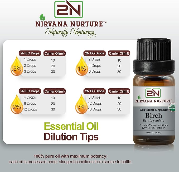 Birch Essential Oil USDA Certified Organic, 100% Pure Natural Premium Grade, Undiluted