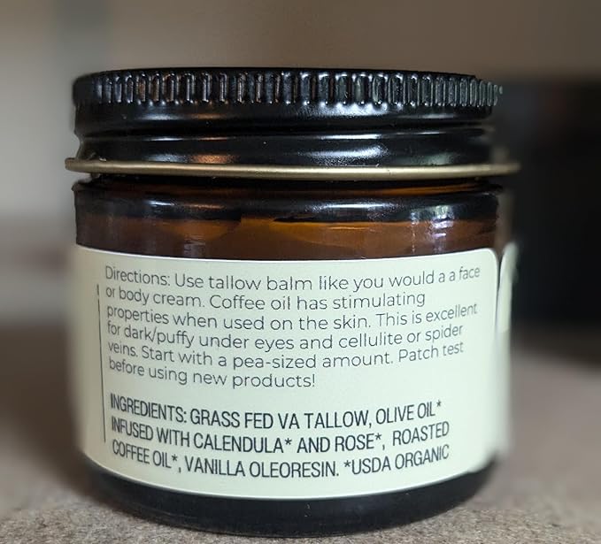 Hearth and Homestead: Handmade Whipped Tallow Balm (Coffee Vanilla) - Organic Body Butter with Infused Olive Oil - 1.3 oz …