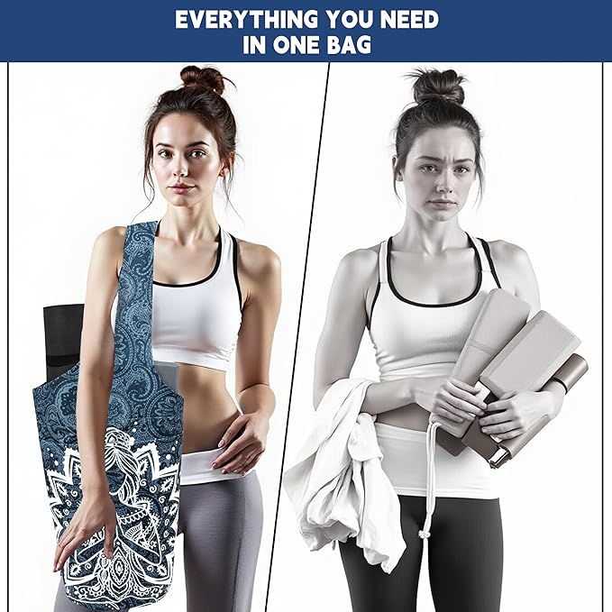 saniwu Yoga Mat Bag Carrier for Women with Side Large Pocket Durable Linen Workout Gym Travel Storage Pilates Mats